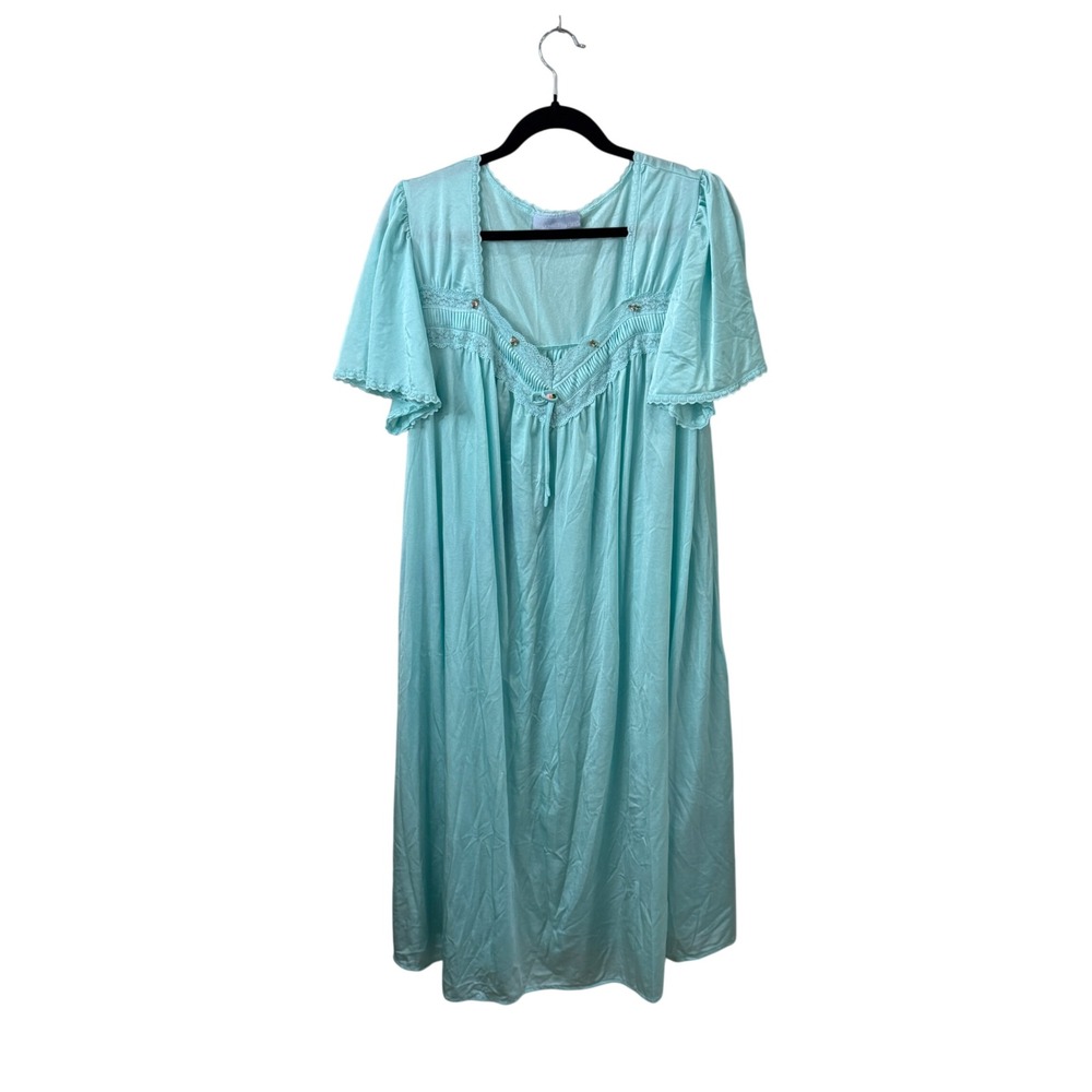 Only Necessities Aqua‎ Blue Nightgown Lace  Cottage Vacation Soft Drape 1X 22/24